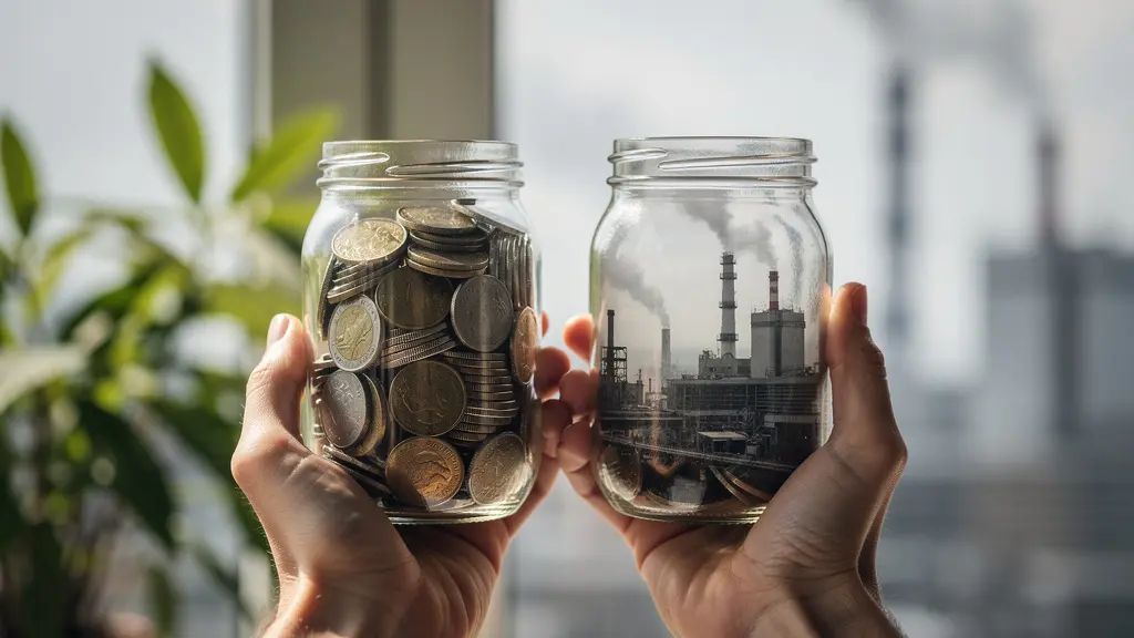 Composición visual mostrando el contraste entre inversiones en energías renovables versus combustibles fósiles