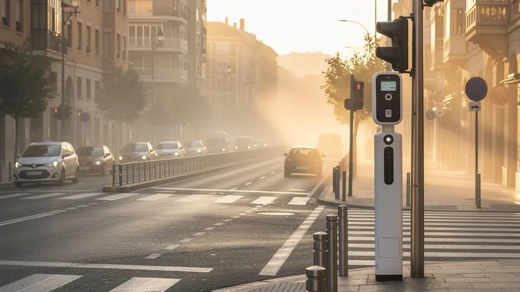 Control de acceso a zona de bajas emisiones en ciudad española con distintivos ambientales
