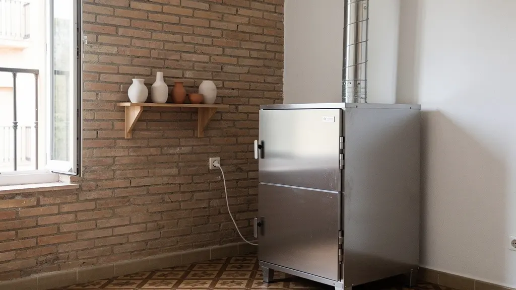 Horno cerámico compacto en esquina de piso urbano español con ventilación