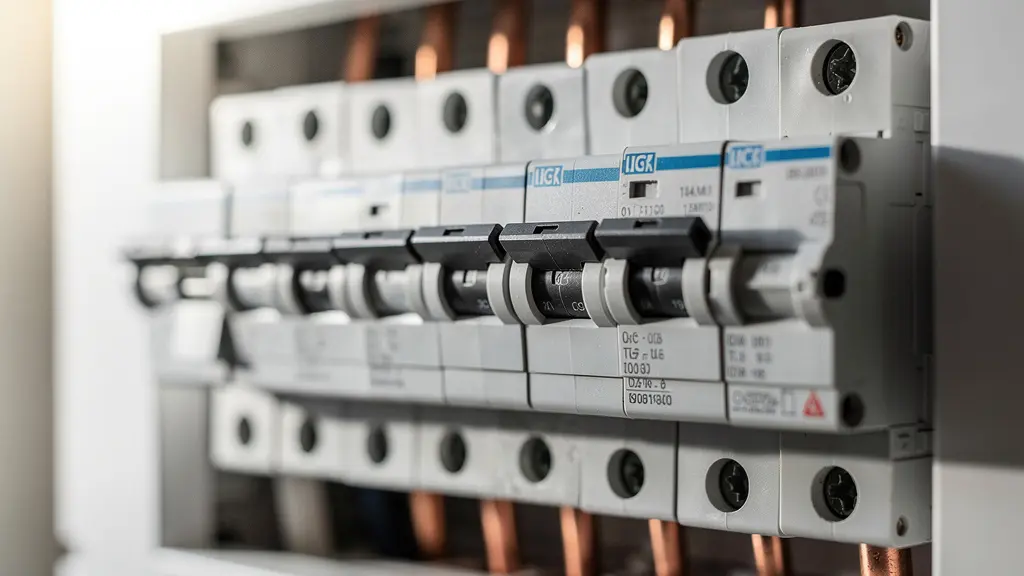 Cuadro eléctrico moderno con diferenciales y automáticos nuevos instalado en pared blanca