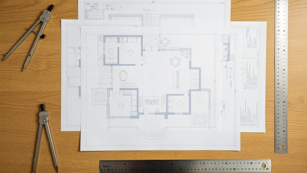 Vista aérea de planos arquitectónicos mostrando la división de un piso grande